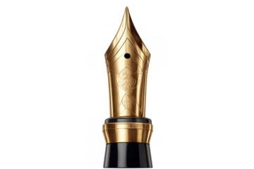 Golden fountain pen nib detailing luxury writing instrument creating elegant script with exquisite vintage design