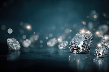 Sparkly diamonds on reflective surface, blurred lights