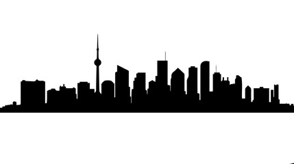 Obraz premium City Skyline Silhouette Vector Illustration — Black Urban Buildings Panorama on White Background, Minimal Minimalist Cityscape Outline Graphic for Branding, Poster, and Digital Design