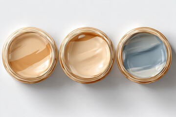 Three jars with different cream shades, viewed from above