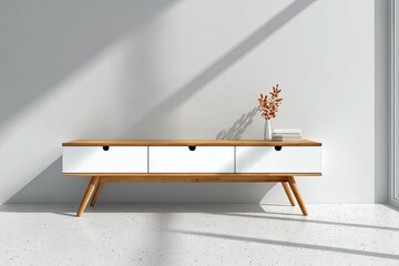 Minimalist cabinet, sunlit wall