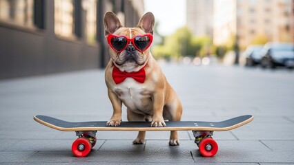 French bulldog riding skateboard