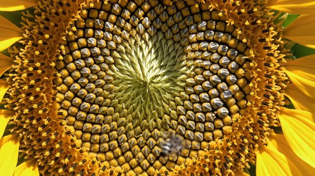 Closeup of sunflower seeds and petals