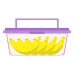 Bananas in plastic container