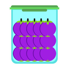 Eggplants in plastic container