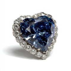 Blue heart diamond ring, surrounded by smaller gems