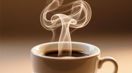 Steaming cup of black coffee on a warm brown backdrop evoking cozy mornings