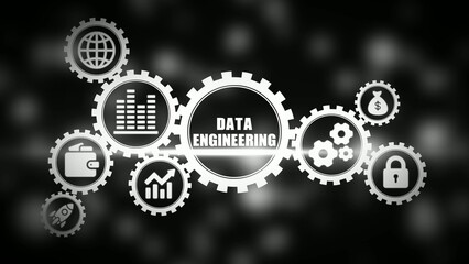 Data engineering concept with gear and symbols gears technology