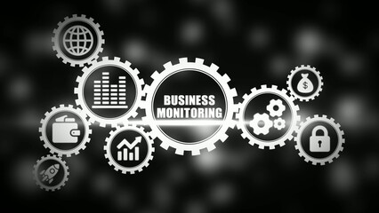 Business monitoring concept with gear and symbols gear business strategy finance