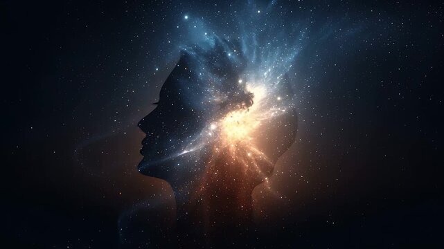 Human Head Silhouette with a Bright Star Bursting Inside