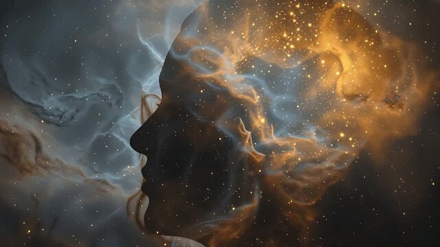 Profile of a Person filled with Orange Cosmic Nebula Energy