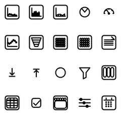 Analytics & Metrics Motifs UI icon set - rounded outline SVG sheet (20 icons)