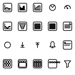 Analytics & metrics notifications UI icon set - rounded outline SVG sheet (20 icons)