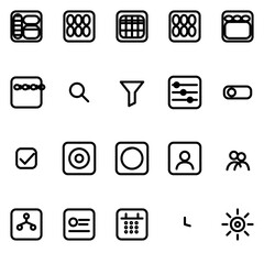 Layouts, navigation & admin structure UI icon set - rounded outline SVG sheet (20 icons)