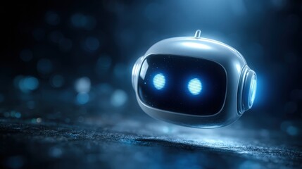 Robots with transparent features and glowing parts interact in a futuristic setting during a technological demonstration