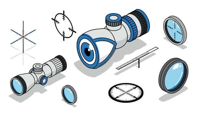 Isometric rifle scope with reticle elements for precision targeting