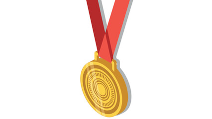 Gold medal with red ribbon isometric design for awards and achievements