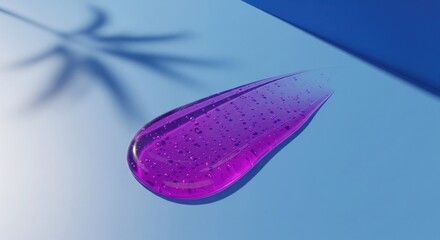 Obraz premium A purple gel streak with bubbles on a blue surface, cast by a leafy shadow