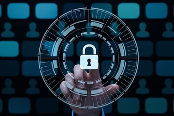 Hand interacting with digital security lock on screen