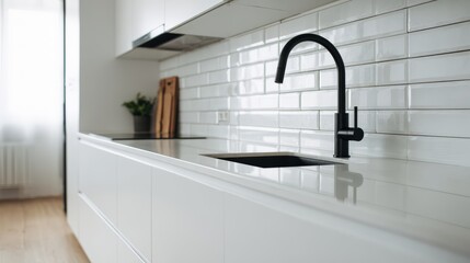 Modern Kitchen Minimalist Style White Matte Cabinets Clean Interior Design