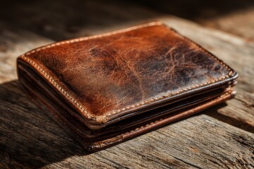 ヴィンテージブラウンレザー財布のクローズアップ