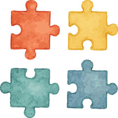 Obraz premium Collection of watercolor illustrated vector puzzles
