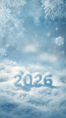 snowy 2026 winter background, new year 2026 snow number, winter holiday 2026 celebration

