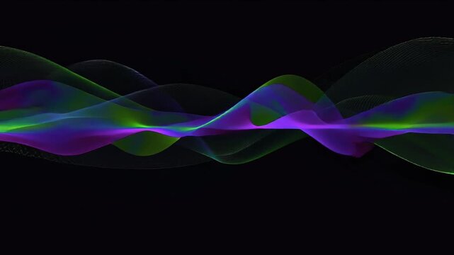 Fractal ripple waves radiating outward sound shockwaves, neon psychedelic colors morphing continuously, glowing trails, smooth liquid motion, black background, abstract audio visualization, 4K video