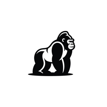Powerful gorilla illustration in black and white side profile shown clearly
