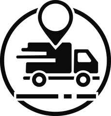 Fast delivery service truck icon with a location map pin.