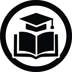 Graduation cap and open book symbol for academic success achievement.