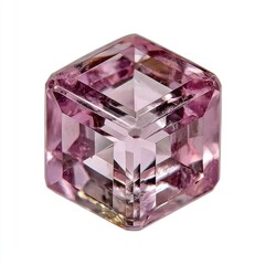 Faceted pink cubic gemstone, isometric view
