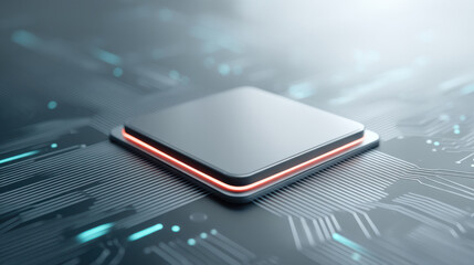 Futuristic microchip on a circuit board, symbolizing advanced technology and innovation in electronics.