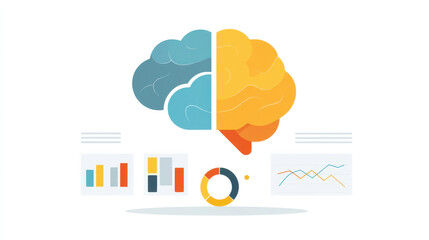 Illustration of brain with data visualization, representing analytics, growth, and insights in technology.