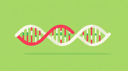 Illustration of DNA helix on a green background, symbolizing genetics and molecular biology.