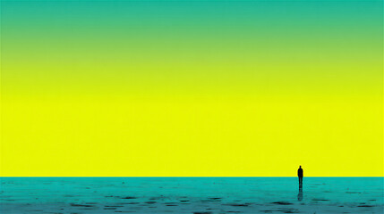 広大な海と空の風景に立つ人