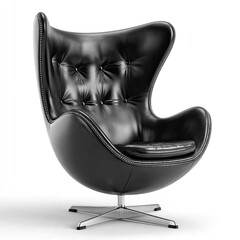 Black, egg-shaped leather chair on pedestal