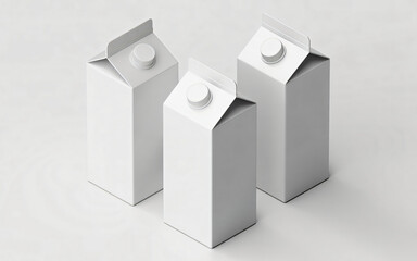 Three white cartons with caps on a clean surface