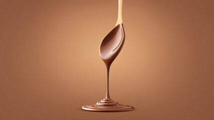 Smooth melted chocolate stream pouring into an elegant shape on a warm brown background.