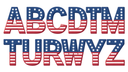 American Flag Alphabet Letters ABCDTMTURWYZ Keywords: alphabet, letters, american flag, usa, united states, stars and stripes