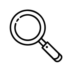 Magnifying glass icon in simple black line art design  