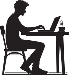 Black and white vector silhouette of a Freelancer isolated on white background