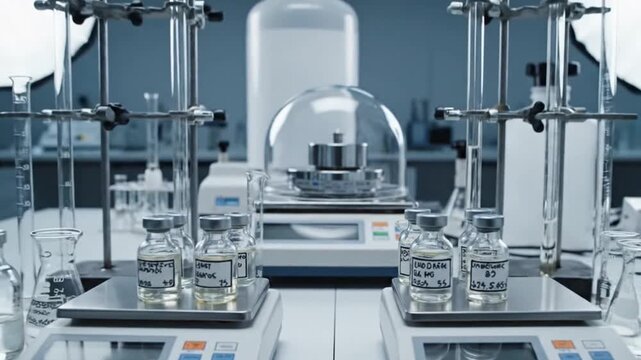 Precision chemical analysis in a modern scientific laboratory, showcasing vials and advanced equipment for research and development experiments
