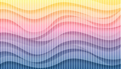 Dynamic Striped Abstract Waves with Layered Colors and Geometric Landscape Background for Creative UI Design