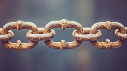 Obraz premium A close up view of a rusty metal chain with interlocking links against a blurred background