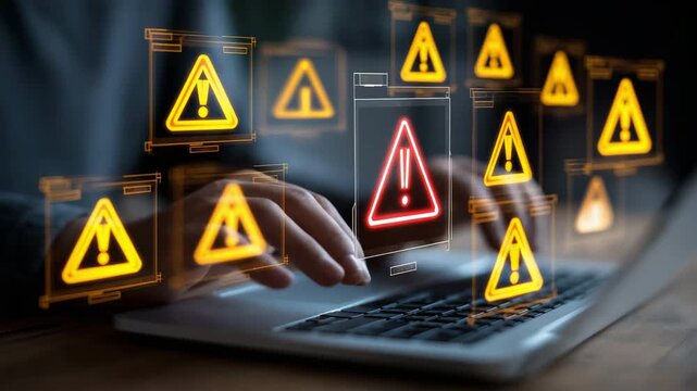Cybersecurity warning alert on laptop.