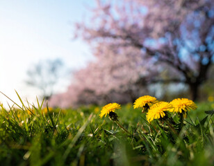 タンポポ咲く野原