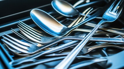 A close up view of bent and twisted silverware including spoons and forks