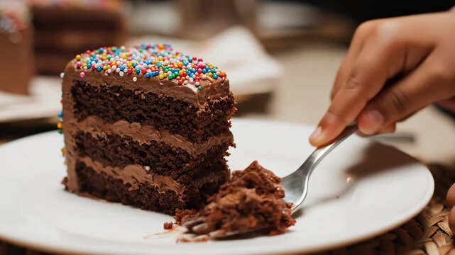 Chocolate cake slice with sprinkles