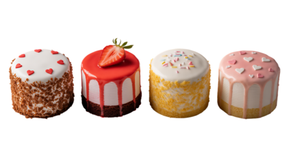 Four Decorated Mini Cakes on Black Background s1qb2zwdu9g